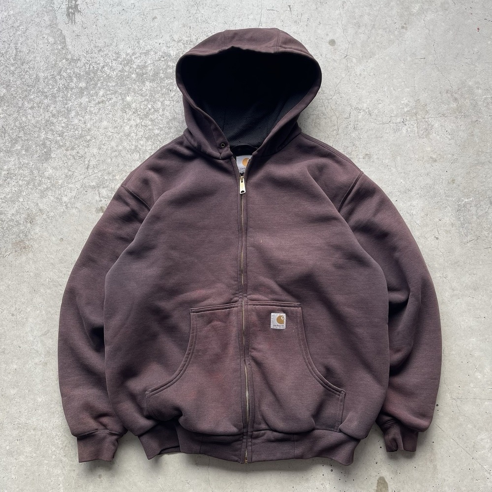 Vintage Carhartt J149 Brown Full Zip Thermal Lined Hoodie Jacket Men's Large